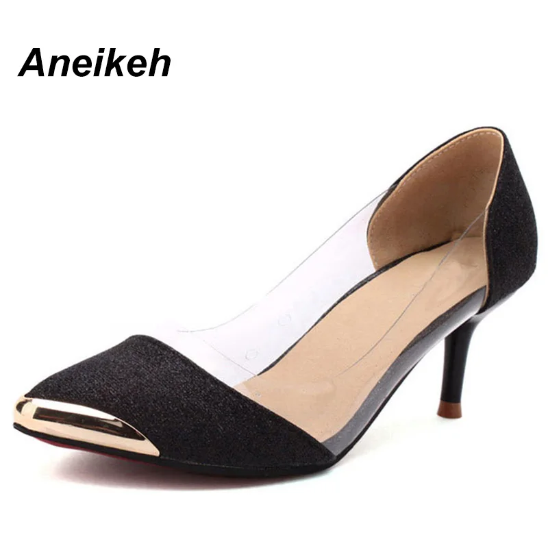 Aneikeh/женские туфли-лодочки высококачественные модные туфли-лодочки из pu искусственной кожи на тонком высоком каблуке обувь золотистого и серебристого цвета женская обувь; большие размеры 35-40; 158-1