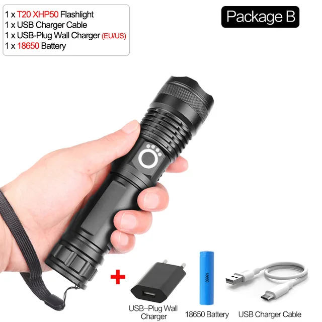 B 55000 Люмен самый мощный светодиодный фонарь XLamp xhp70.2 usb фонарь с зумом xhp70 xhp50 18650 или 26650 перезаряжаемый аккумулятор для охоты - Испускаемый цвет: B