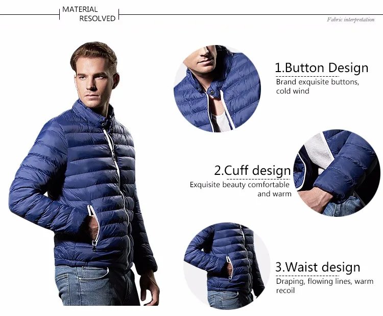COUTUDI Autumn Winter Light Quilted Jacket Men Cotton Padded Jackets w/ Waterproof Zipper Men's Brand Clothing Warm Coat Parkas