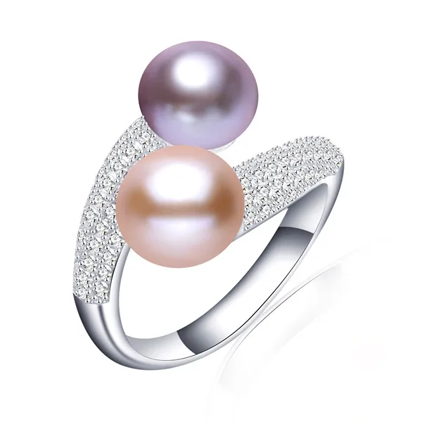 Pink and purple VEAMOR кольцо из стерлингового серебра 925 с высоким качеством черный жемчуг свадебные кольца для женщин и мужчин Электрический вездеход на ДУ подарочная коробка - Цвет основного камня: Pink and purple