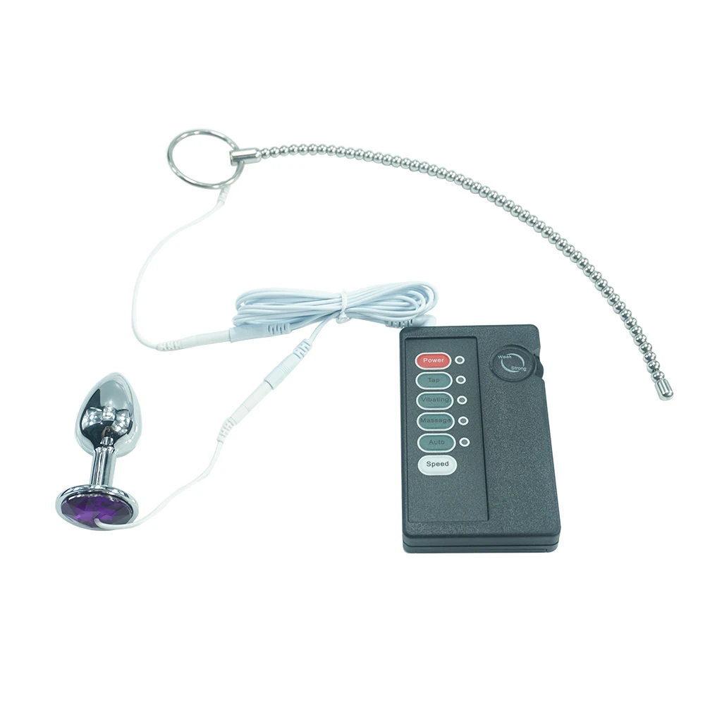 Анальная пробка металлическая с электрошоком для стимуляции уретры звуковой