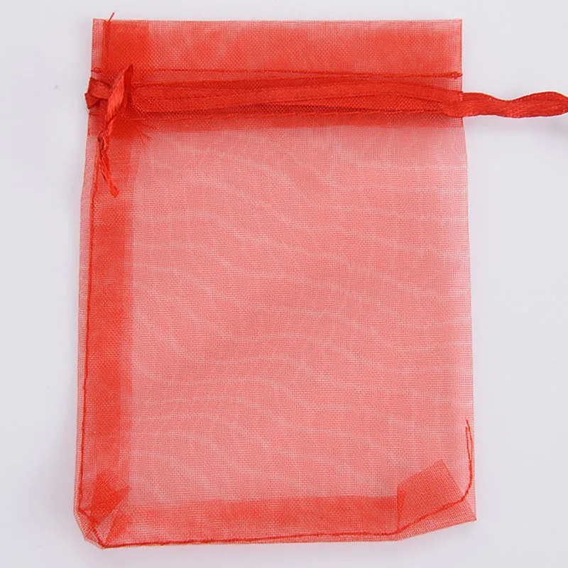 100 шт./лот, 7x9 9x12 10x15 13x18 см сумки из органзы с затяжкой, Свадебные Рождественские подарочные сумки, упаковка из органзы для украшений, сумки и сумки - Цвет: Red