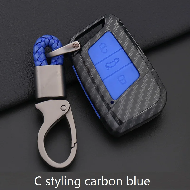 C carbon blue Силикон из углеродного волокна автомобиля ключ чехол для Volkswagen VW Magotan Tiguan MK2 Passat B7 B8 CC Skoda Superb A7 - Название цвета: C carbon blue