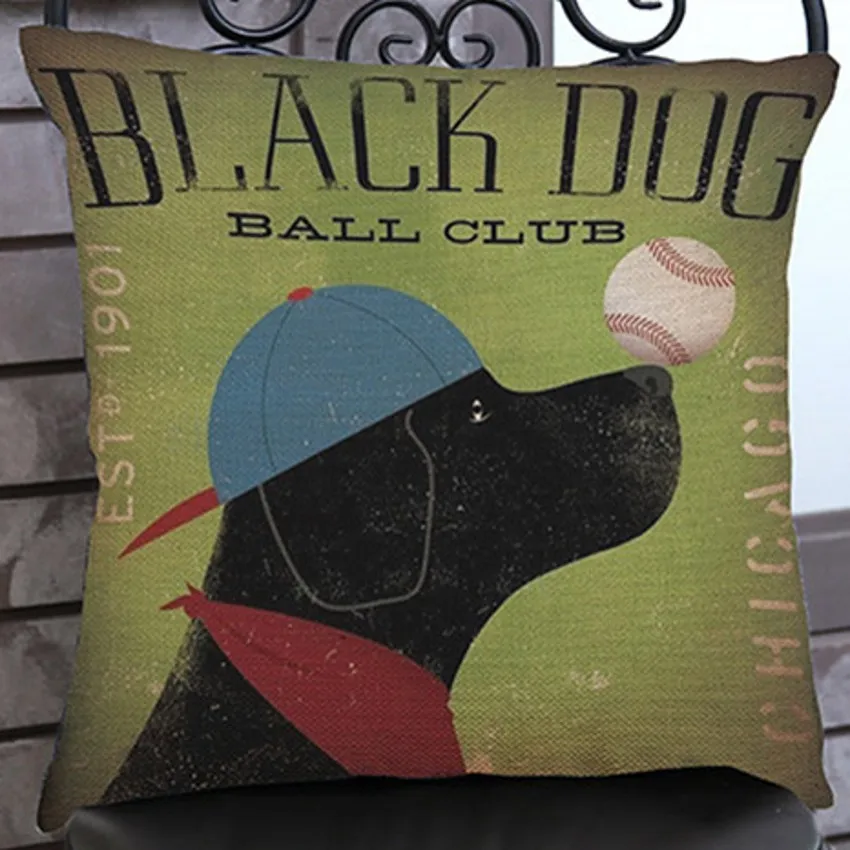 Ретро ностальгическая черная подушка для дивана с принтом собаки искусственная