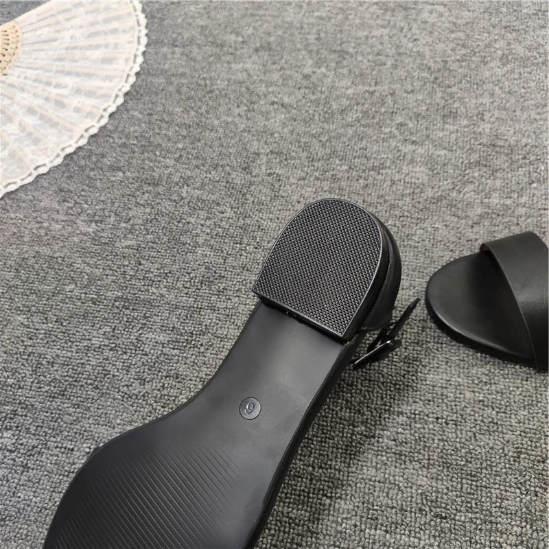 Beige Heeled Sandals Female Shoe Ankle Strap Women's Low Shoes Large Size Open Toe Strappy Heels Black Gladiator Sandals Women