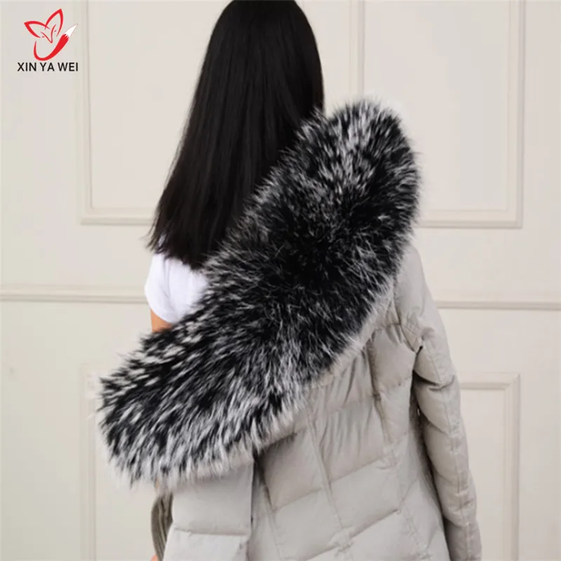 Женский зимний однотонный шарф с капюшоном воротником из натурального меха