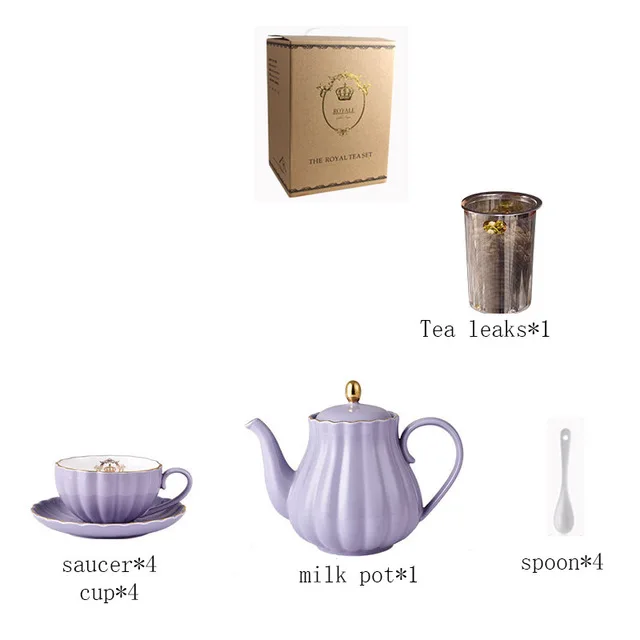 11 Brief British Bone China тыква в полоску керамическая посуда кофейная чашка кружка с молочным чайником ложка для блюдца Позолоченный Комплект полок набор - Цвет: 11