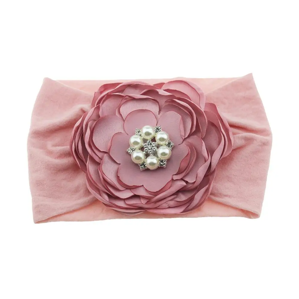 1PCS Soft Headband Camellia Flower Rhinestone Pearl Infant Summer Girls Stretchy Hair Accessories Children Birthday Dress Up | Аксессуары