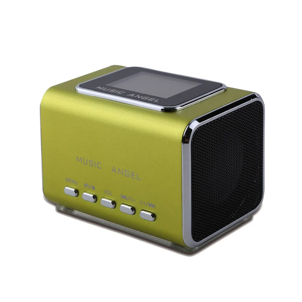 green Музыкальный Ангел JH-MD05X ЖК Портативный FM Радио PC колонки Поддержка Usb/TF карты/линейный Mp3 плеер Будильник altavoz - Цвет: green