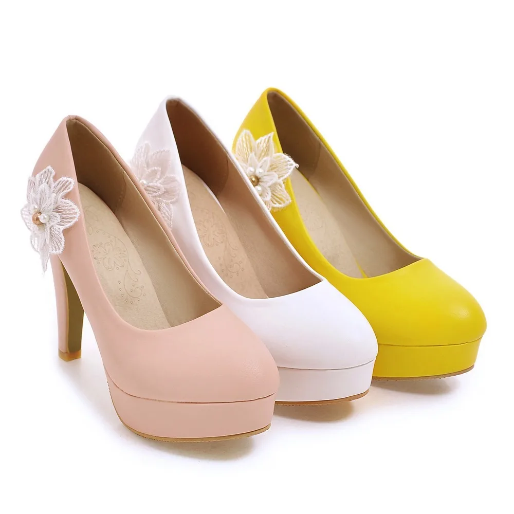 2017 New Spring Autumn Shallow mouth Round Toe Super High Heels Crystal Lace Flower Square heel platform fashion Single shoes | Обувь