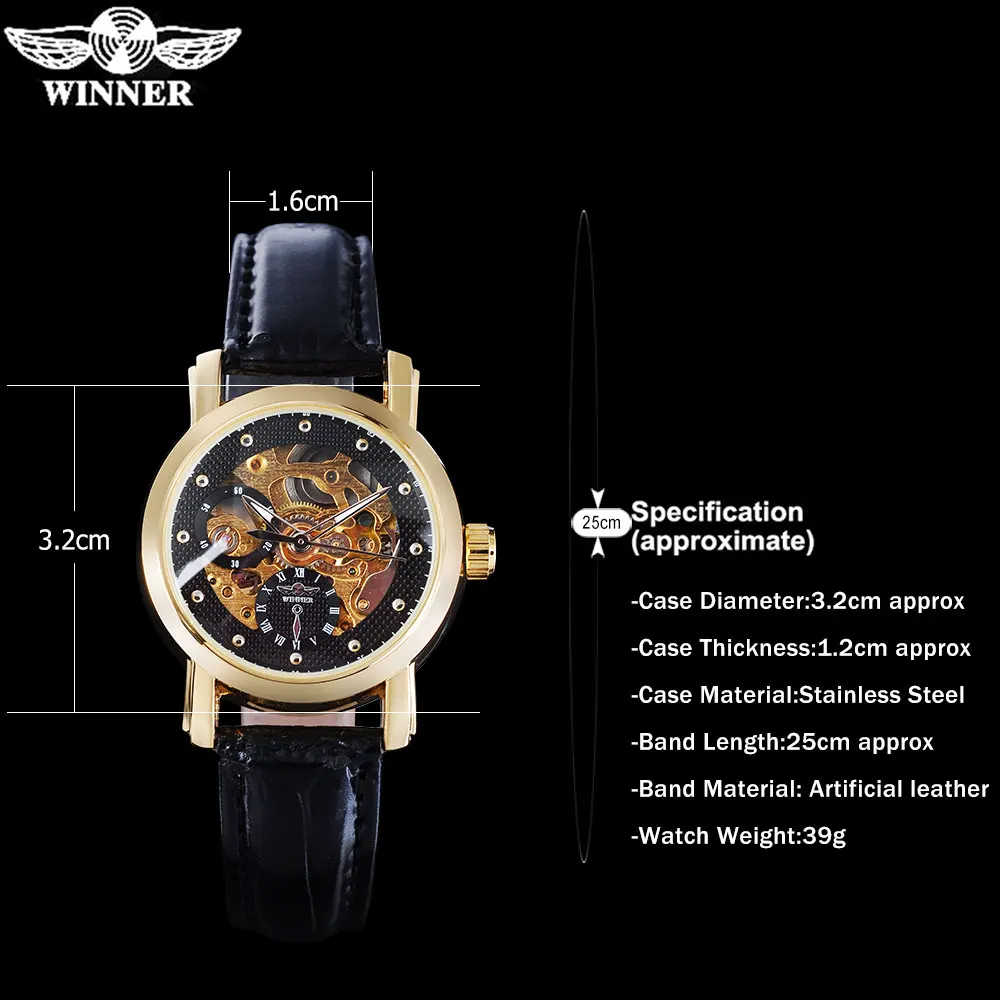Женские часы WINNER Роскошные автоматические с кожаным ремешком и прозрачным