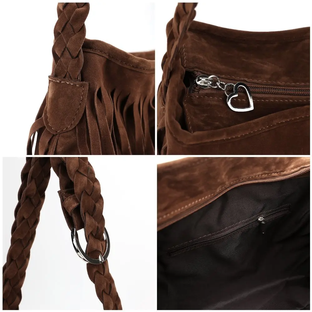 

Wholesale 10pcs*Brown Women's Fringe Tassel Faux Suede Shoulder Bag Messenger Handbag