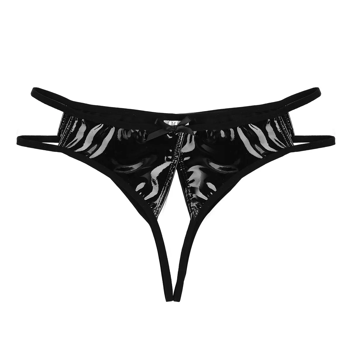 Женское нижнее белье, ночные сексуальные трусики, Wetlook, открытая попа, бант из искусственной кожи, с вырезами, низкая посадка, мини-трусы, нижнее белье, трусы