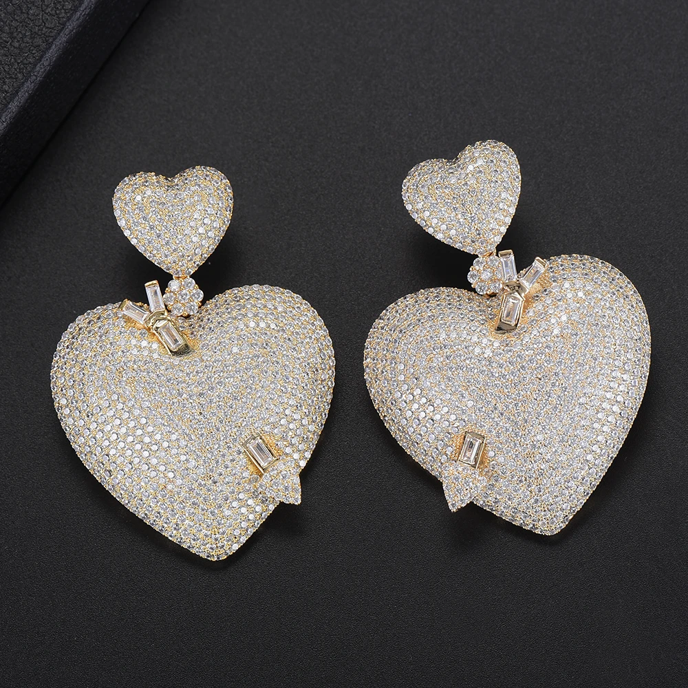 44*60 MM Fashion Dangle Earrings For Women Heart Shape Full Cubic Zirconia Inlaid Bridal Jewelry Drop | Украшения и аксессуары