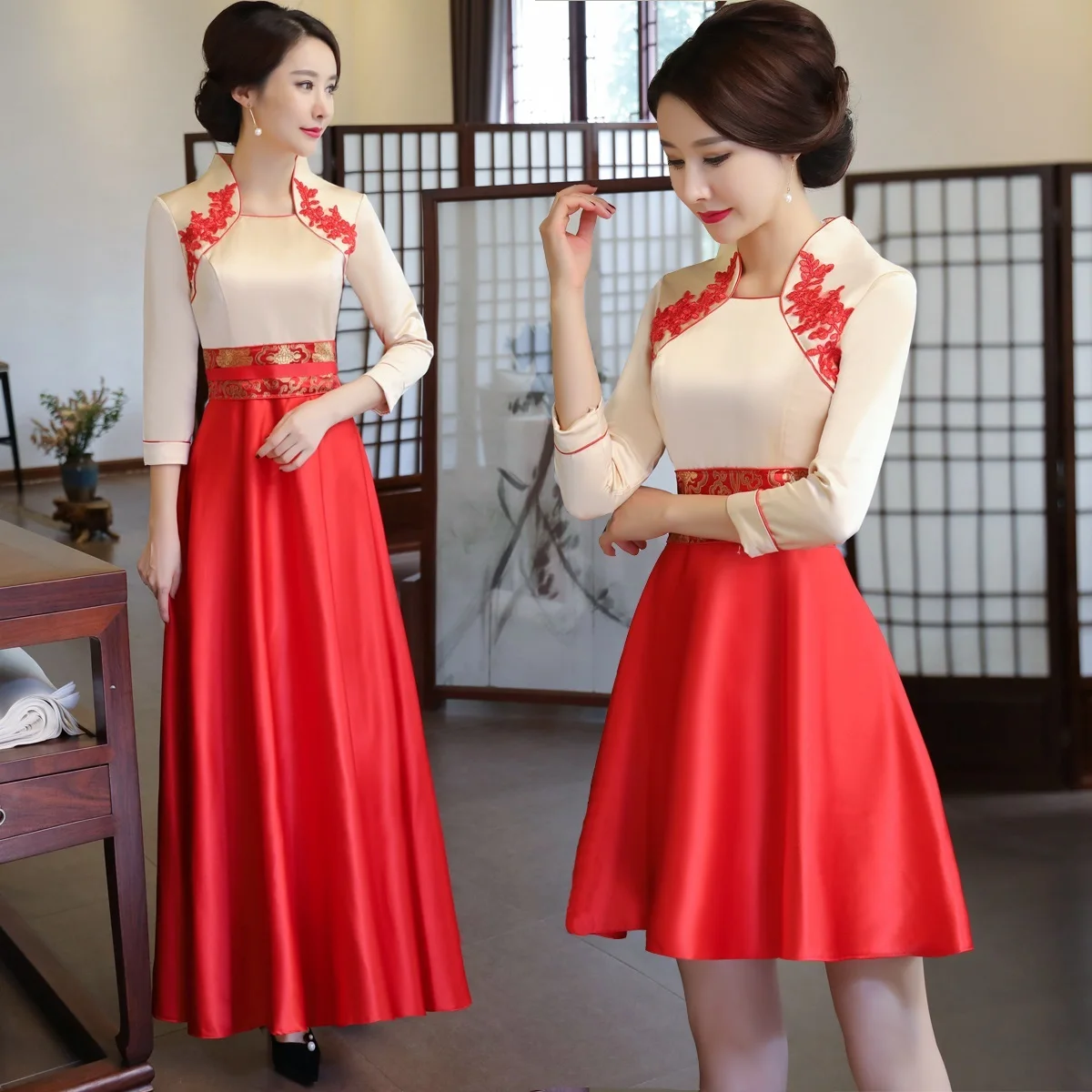 Китайский стиль для женщин тонкий Cheongsam классический Улучшенный Qipao элегантный вечернее платье традиционные невесты свадебные платья