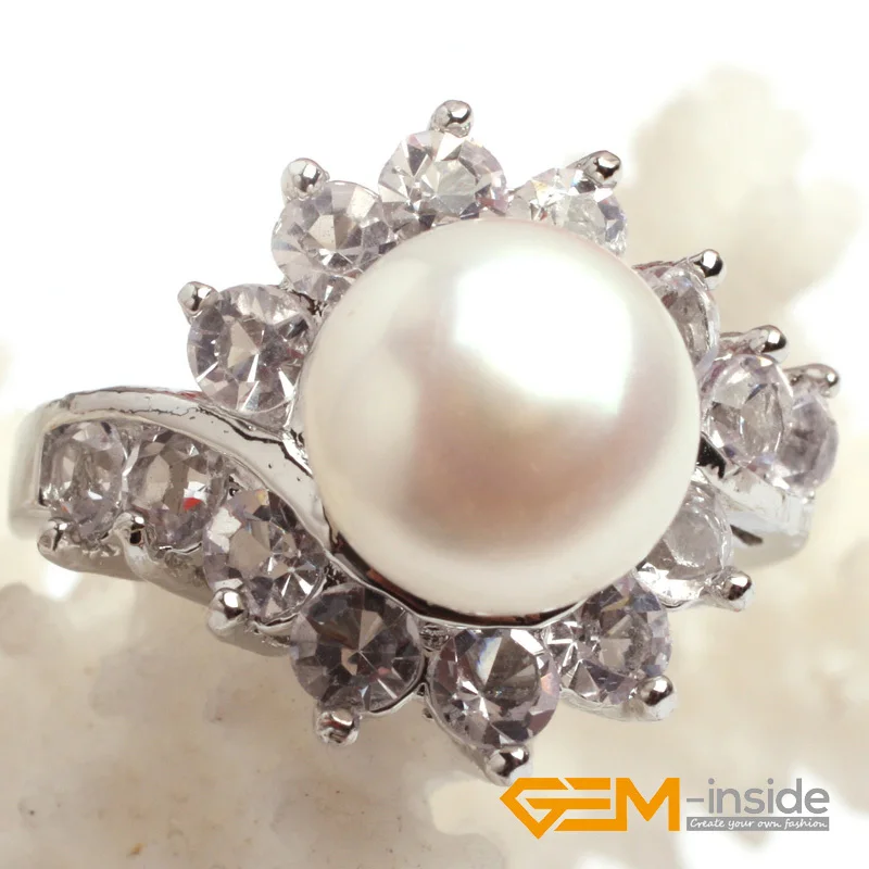 9-10 мм настоящий пресноводный жемчуг с серебряным покрытием кольцо США Размер #7