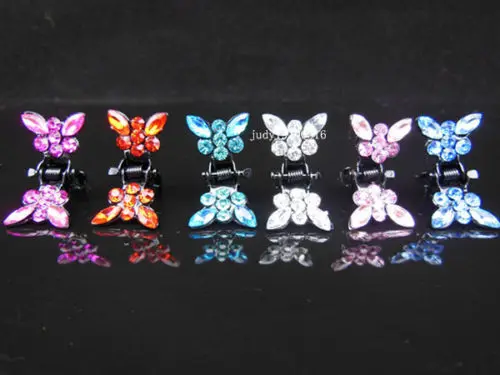 

60 Pcs 6 Color Butterfly Crystal Flower Mini Hair Claw Clamp Hair Clip Hair Pins