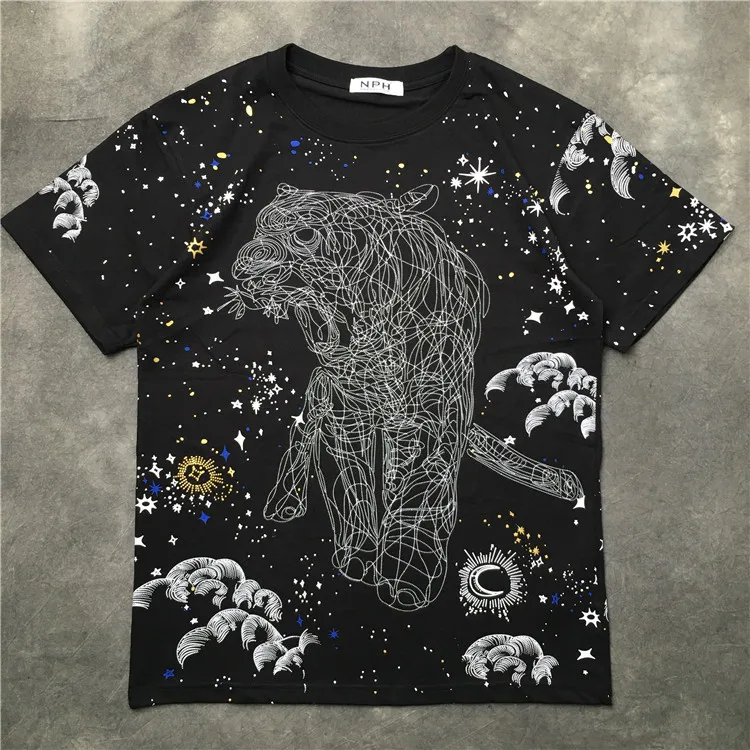 Новинка 2019 модная футболка парка с эскизом тигра звезды Луны в стиле хип хоп