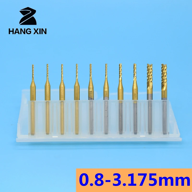 

0.8mm-3.175mm 10PCS Titanium milling cutter Carbide End Milling Cutter Engraving Edge Cutter CNC Router Bits End mill for PCB