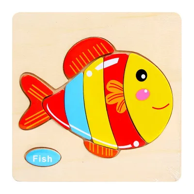 Fish Деревянная головоломка Монтессори Сортировка математические животные фрукты кирпичи дошкольного обучения обучающая игра малыш головоломки игрушки - Цвет: Fish