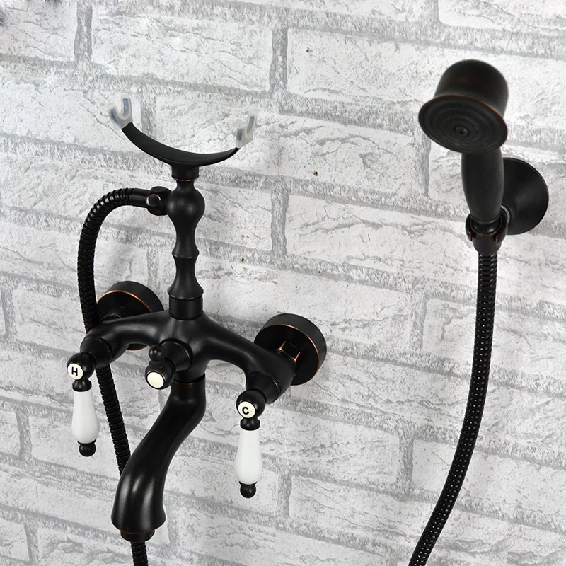 

Bathroom Bathtub Faucets Bath Shower Faucets In-Wall Brass Hot & Cold Mixer Crane Taps With Handheld Shower Black Oil Brushed