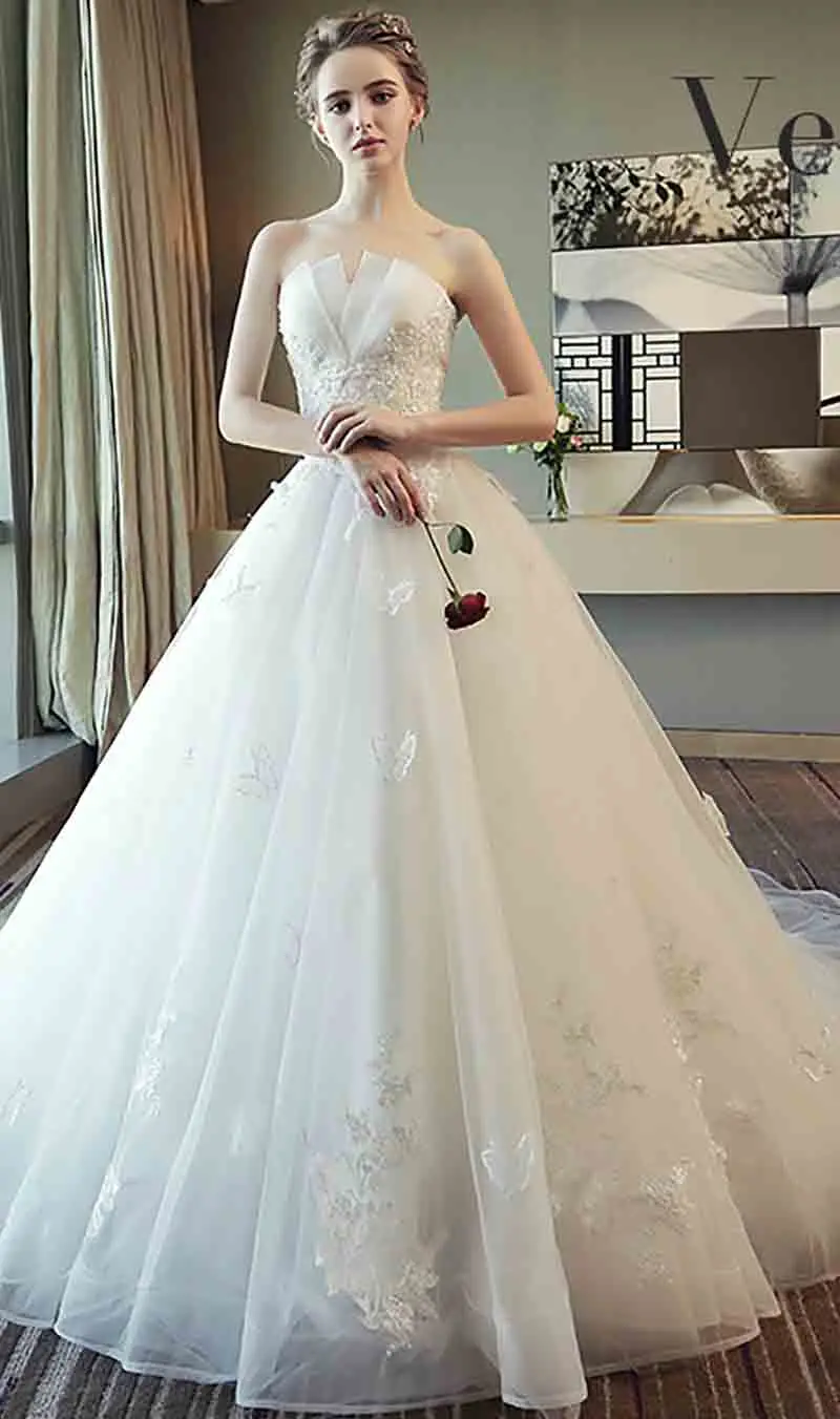 Ball Gown Большие размеры 6XL роскошное белое свадебное платье со шлейфом вечернее платье без бретелей вечернее платье для леди плюс размер 5XL 3XL - Цвет: Ball Gown
