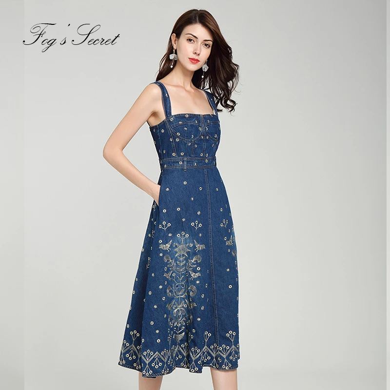 2019 джинсовое платье для женщин Повседневное сексуальное спагетти ремень боковая