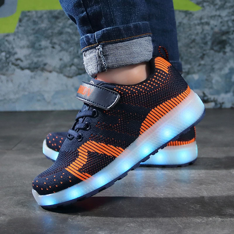 Детский Светильник на шнуровке Обувь для детей мальчиков светящиеся кроссовки и