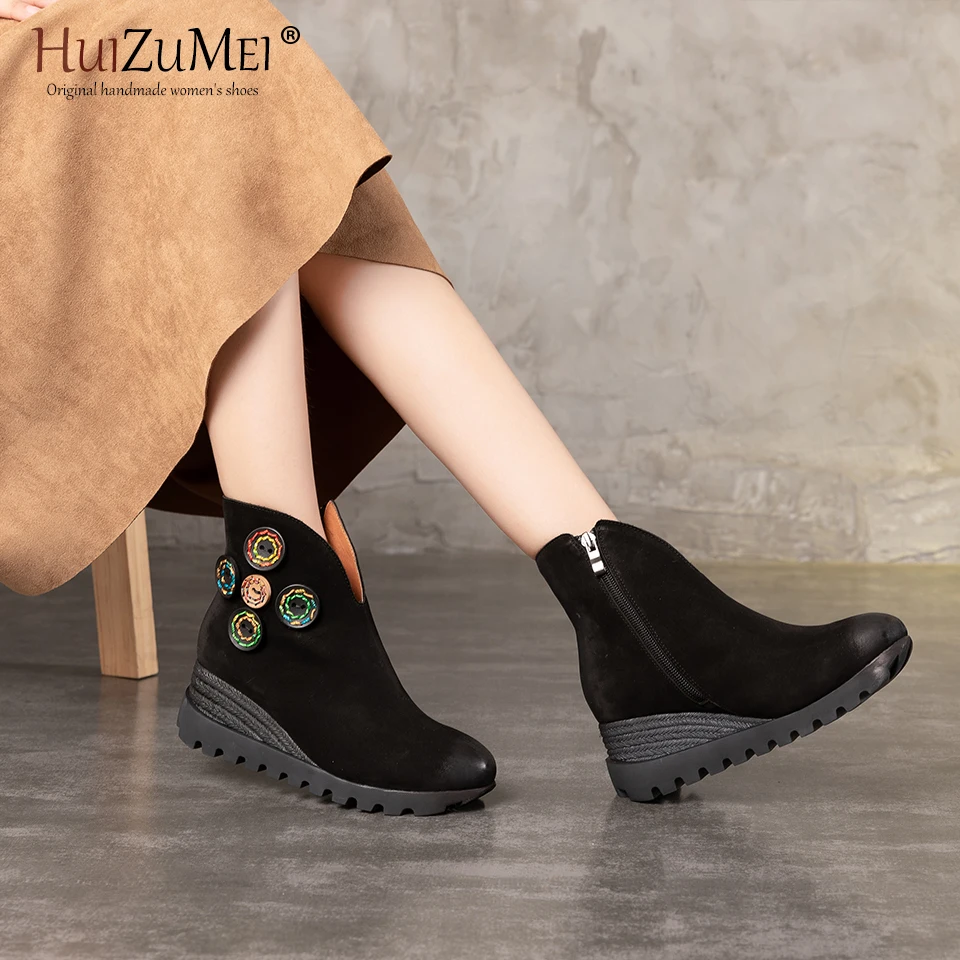 HUIZUMEI BHandmade oots/женские ботильоны из натуральной кожи женские мягкие ботинки