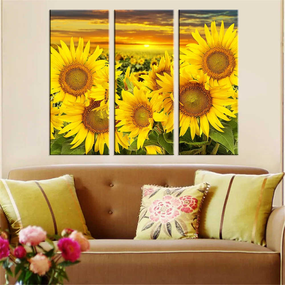 

Hot Canvas Printed Sunflower Wall Painting Art Poster Modular Picture for Living Room Canvas Painting Art Works Unframed 3pcs