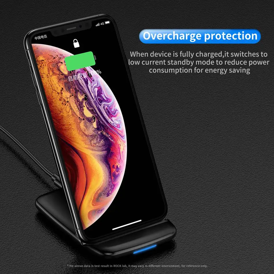 ROCK 10 Вт Qi Беспроводная зарядная подставка для samsung S9 S8 S7 Note 9 8 Быстрое беспроводное зарядное устройство для iPhone XS MAX XR X 8 Plus