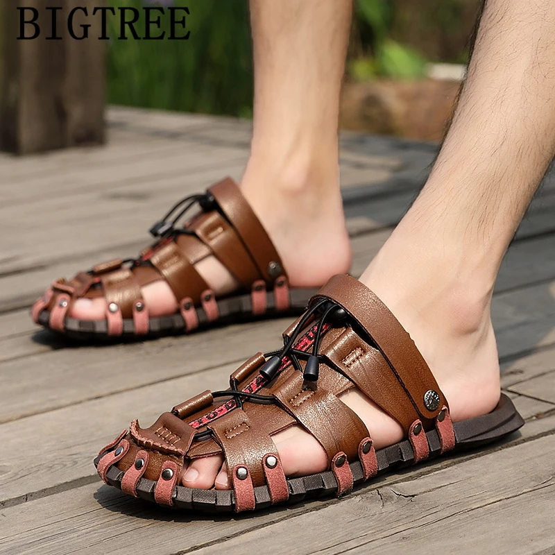 Мужские сандалии летняя повседневная обувь мужские кожаные модная из