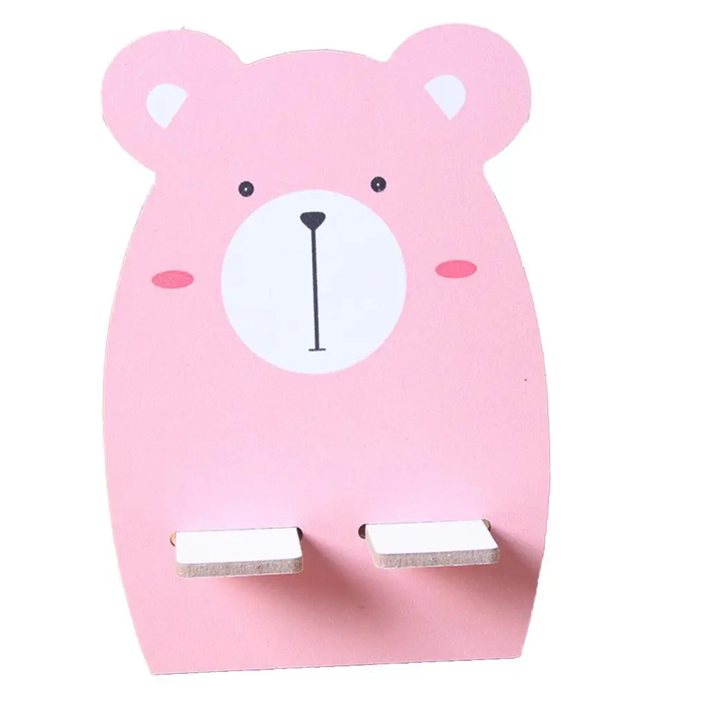 pink bear Милый мультфильм мобильный в виде животного телефон кронштейн деревянный держатель собака шаблон, белка шаблон, медведь шаблон держатель - Цвет: pink bear