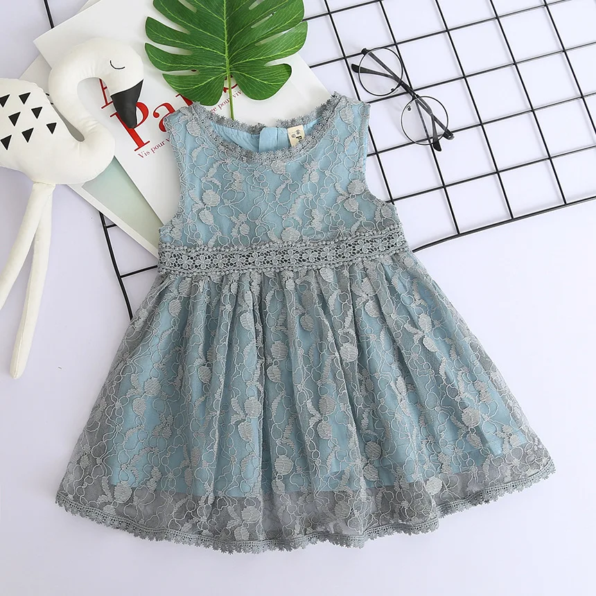 Hurave new party vestido Casual crew neck lace clothes Children Summer Clothing sleeveless embroidery dress Kids Clothes dresses | Детская