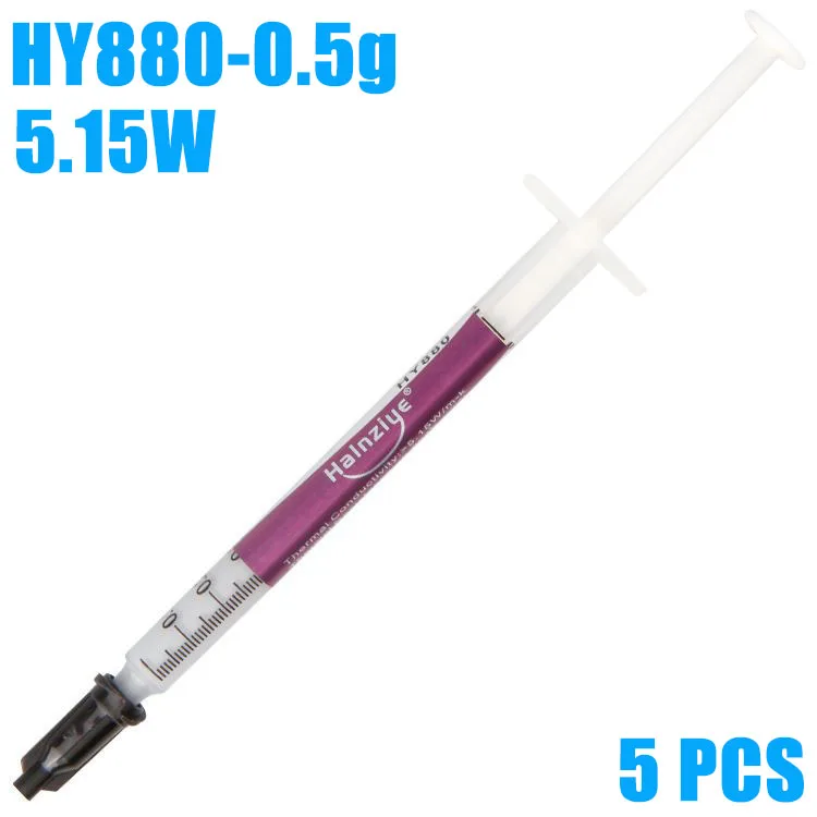 HY880-5.15W x 5 PCS HALNZIYE универсальная термическая смазка Серебряный процессор чип паста радиатора шприц тепловой смазки с пластиковым инструментом для 0,5 г HY810 710 - Цвет лезвия: HY880-5.15W x 5 PCS