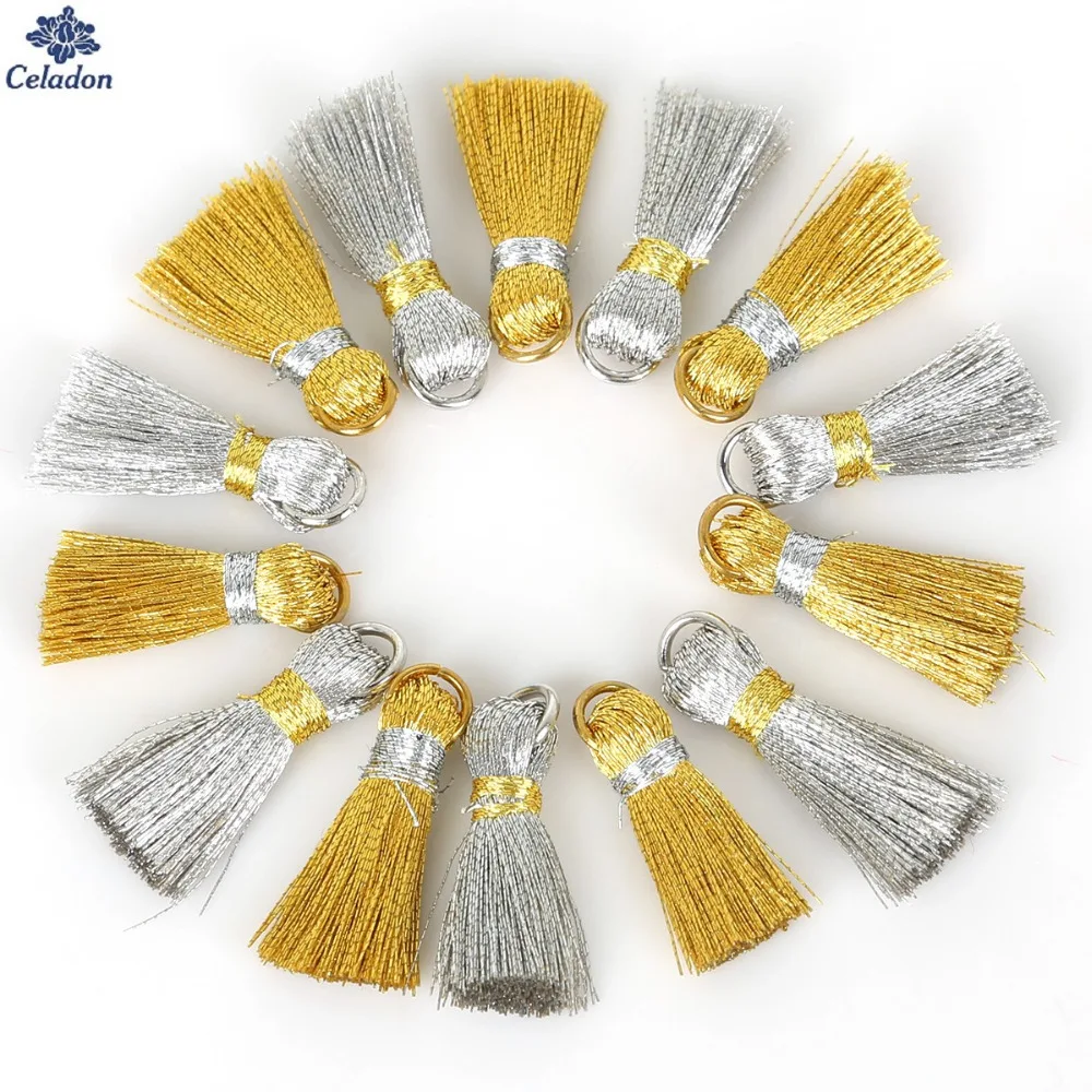 20 шт. золотистые/Серебристые шелковые мини кисточки из полиэстера шармы для