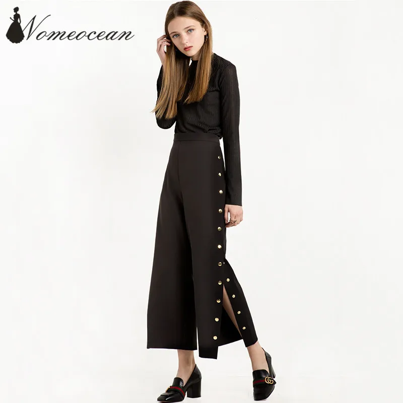 Заклепки Бисер Широкие брюки Новое поступление 2017 года разрез сбоку Для женщин