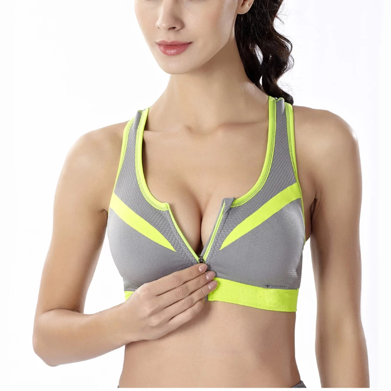 2PCS/SET Front Zipper Padded Women Sport Bra Stretch Shockproof Running Fitness Tank Tops Push Up Sexy Yoga Workout Vest | Спорт и