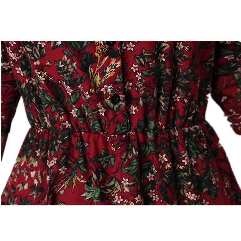 AZXCVBN 2017 женщин Новая Весна Горячая Dress Ретро Цветочные Хлопок Длинными Рукавами