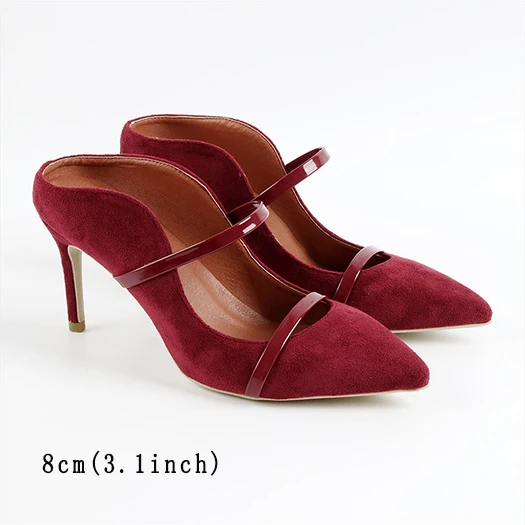 wine red suede 8cm Тонкий повседневная Женская обувь ремень высокие каблуки ненормальный 33 обнаженный сандалии Указательный палец насосы 4 34 маленький - Цвет: wine red suede 8cm
