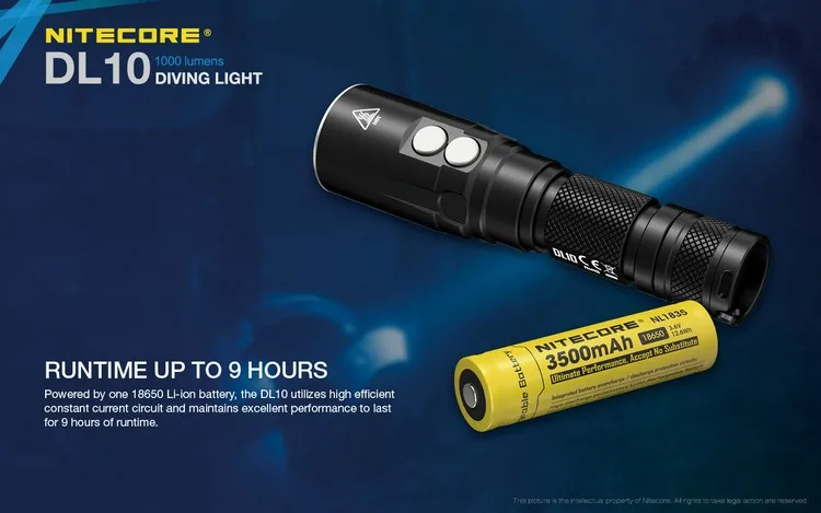 NITECORE DL10 светильник для дайвинга подводный Спорт 30 мс Водонепроницаемый 1000 люмен вспышка светильник фонарь без батареи 18650
