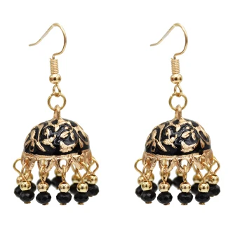 Black Этнические серьги Jhumka для Для женщин из индийской смолы из бисера с бахромой, с кисточками серьги афганских пакист Египет Свадебные Pendientes - Окраска металла: Black
