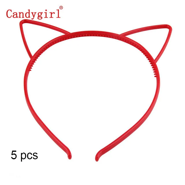 5pcs red headband 5 шт., пластиковые ободки с кошачьими ушками, разноцветные повязки для волос для девочек, детские праздничные принадлежности и повседневные украшения, ювелирные изделия для волос, аксессуары - Цвет: 5pcs red headband