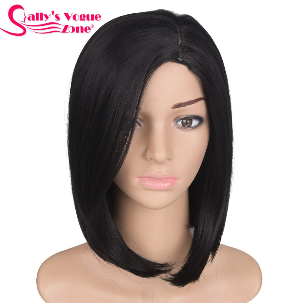 Sallyhair средняя часть 12 дюймов высокая температура Волокно синтетический короткий Омбре черный цвет красного вина прямой боб парик для женщин