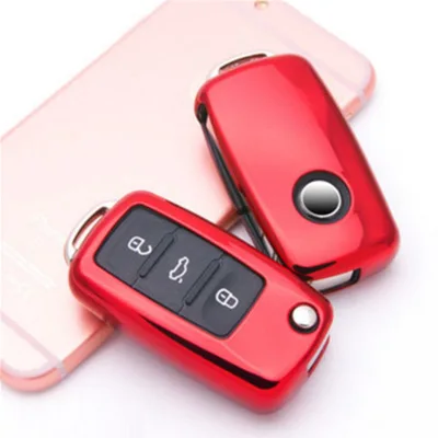 ТПУ чехол для автомобильных ключей, чехол для VW Golf Bora Jetta POLO GOLF Passat для Skoda Octavia A5 Fabia для сиденья Ibiza Leon - Название цвета: A-red