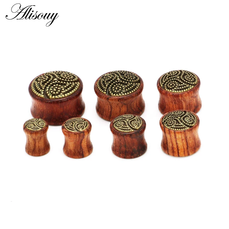 Alisouy, 2 шт, модные беруши, дерево, телесный, тоннели, седло, ушные манометры, 8 мм-20 мм, твердые, полые, пирсинг, ювелирные изделия для мужчин и женщин - Окраска металла: EM0807