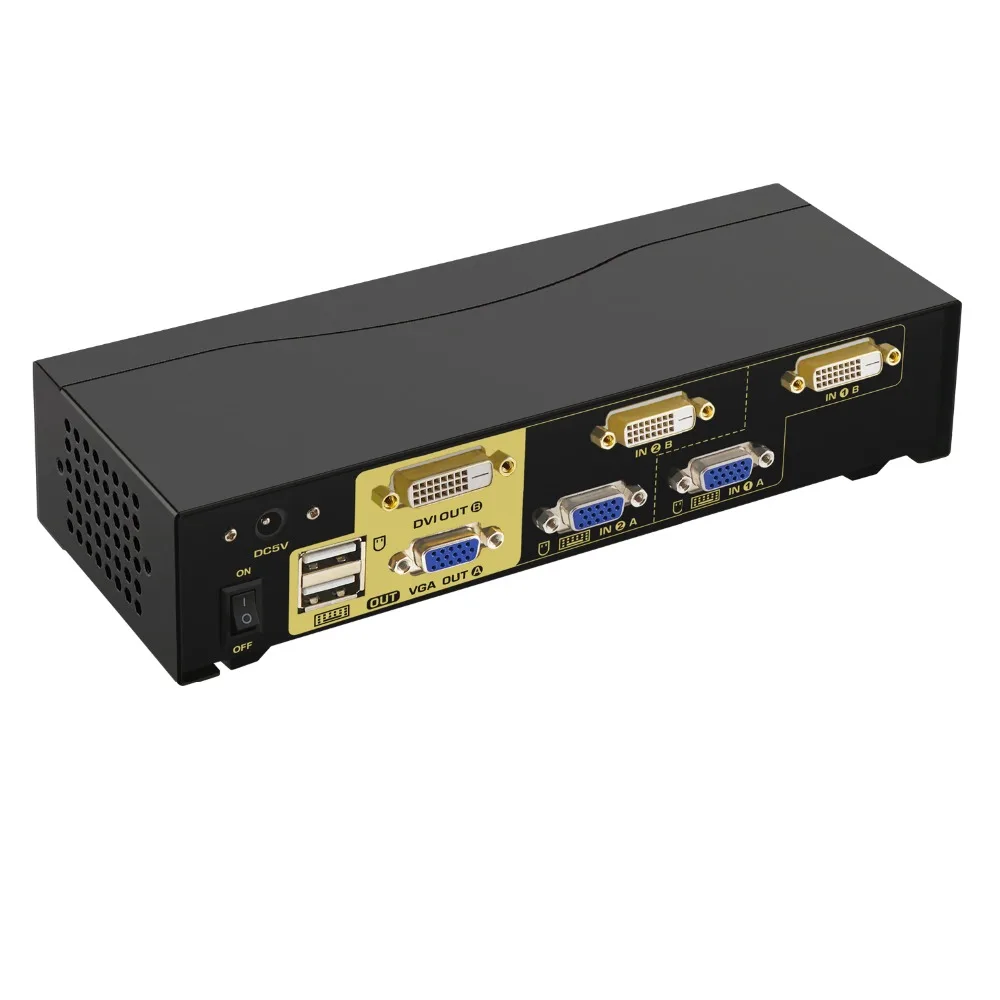 2 порта двойной монитор KVM Swith DVI VGA Расширенный дисплей поддержка 2048x1536 1080 P с USB2.0