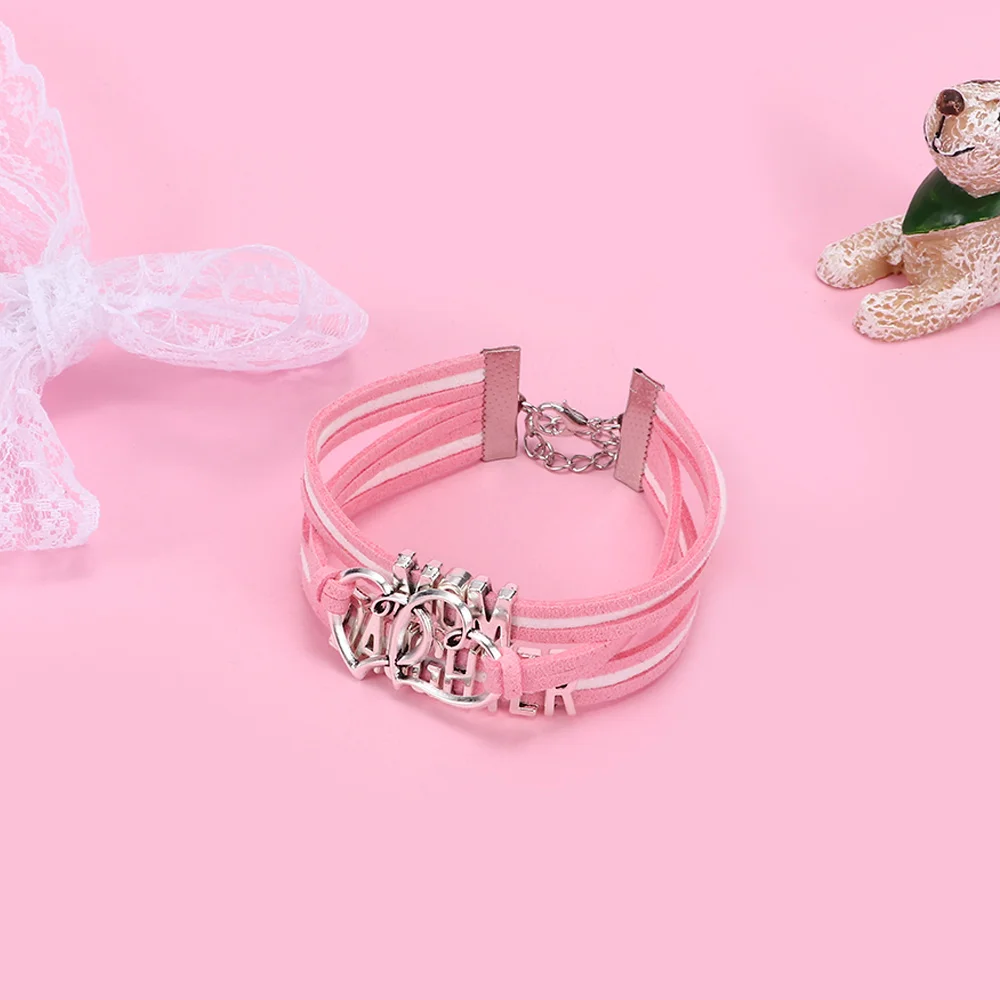 Кожаный браслет с надписью Мама и дочка талисман Двойное сердце Подарки Для