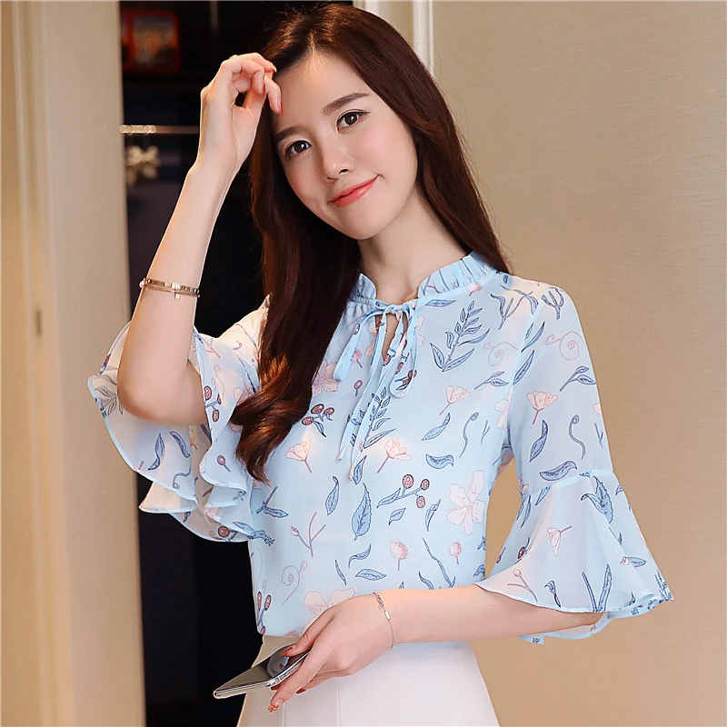 Летние топы blusas femininas Женские и блузки милая шифоновая блузка с принтом рубашка