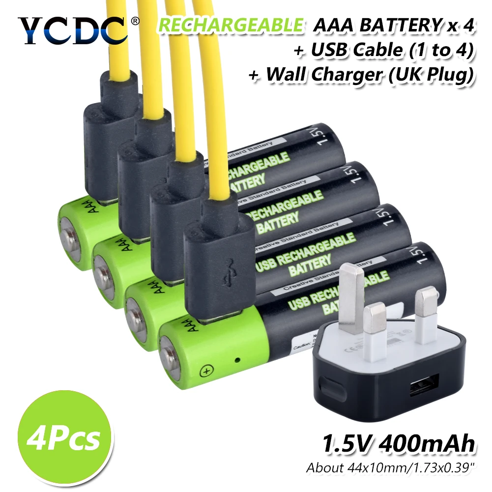 4Pcs UKcharger cable USB Перезаряжаемый 400mAh микро USB AAA батареи кабель зарядное устройство игрушки удаленные аккумуляторы с контроллером литий-полимерный аккумулятор - Цвет: 4Pcs UKcharger cable